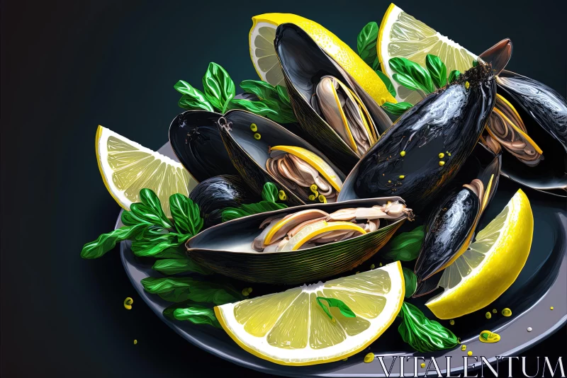 Seafood Art: Mussels with Lemon and Herbs AI Image