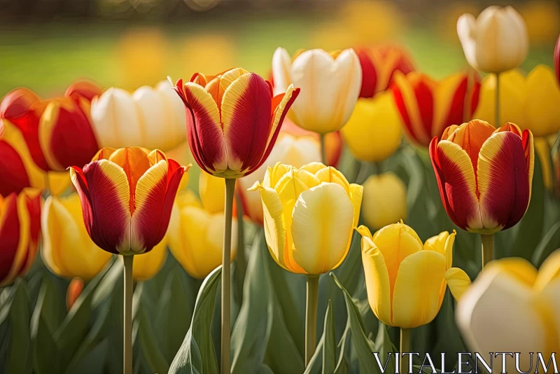 Spring Tulips in Vibrant Colors - Tranquil Garden-scape AI Image