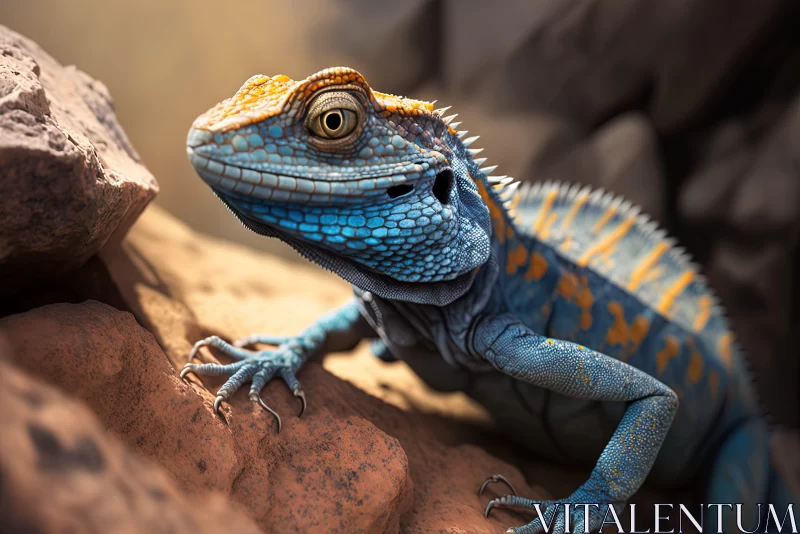 Blue Lizard on Rock: A Study in Photorealism and Ray Tracing AI Image