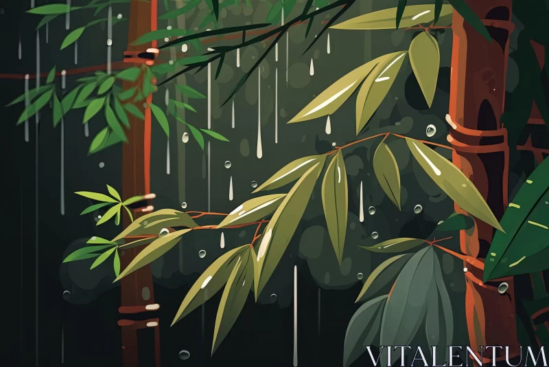 Enchanting Bamboo Forest in Rain - Graphic Novel Art Style AI Image