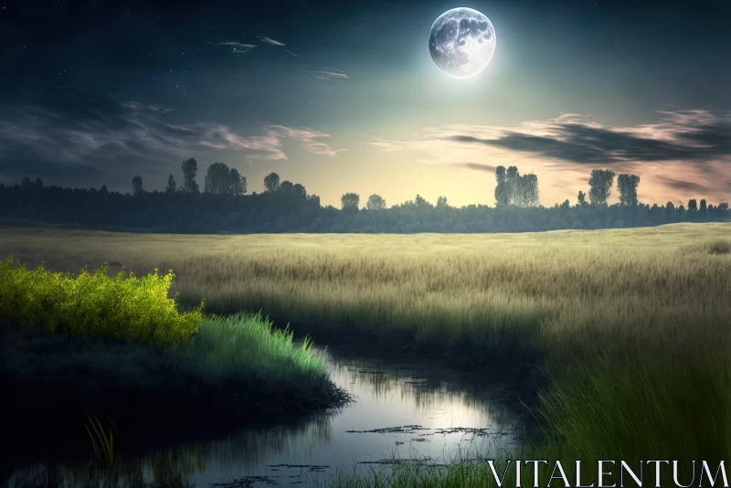 AI ART Moonlit Landscape - An Epitome of Serene Pastoral Beauty