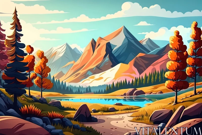Detailed Illustration of Summer Landscape with Mountains and Lakes AI Image