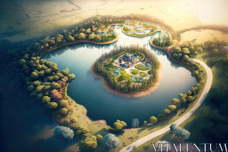 Nature-Inspired Art Nouveau - Floating Island on Lake AI Image