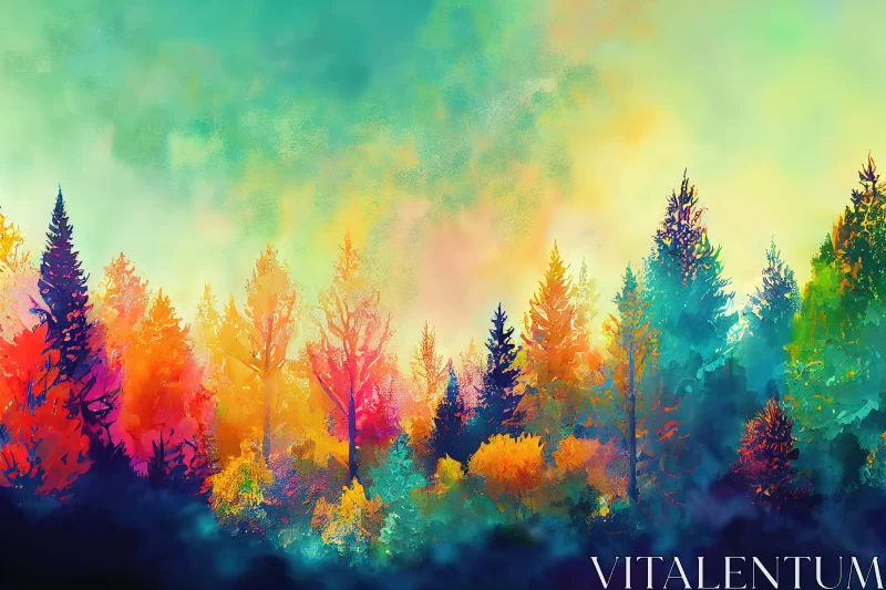 Dreamlike Colorful Pine Forest Artwork AI Image
