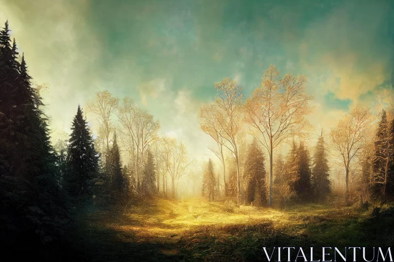 Misty Autumn Forest - A Panoramic Wonderland AI Image