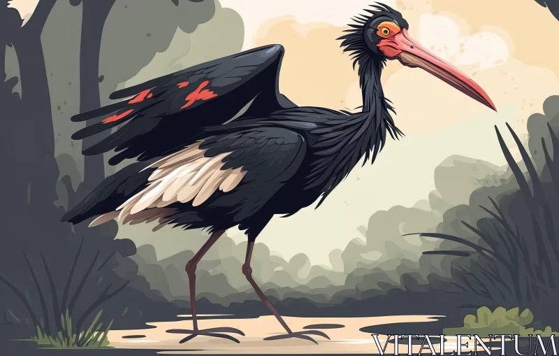 Abstract Vector Illustration of Black Storks in the Wild AI Image