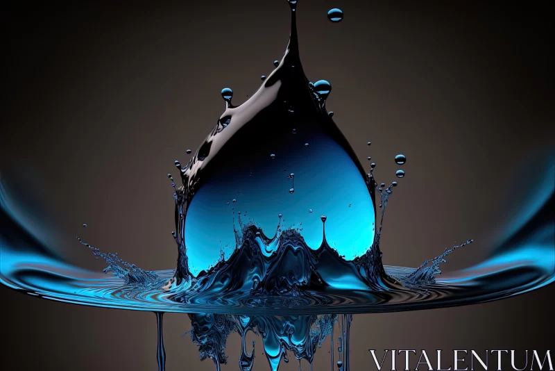 3D Wallpaper of Azure Water Drop: Graceful Forms and Detailed Realism AI Image