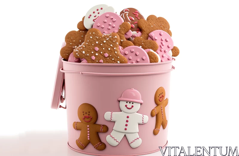 Pink Bucket with Gingerbread Cookies - Isolated Figures, Digitally Enhanced AI Image