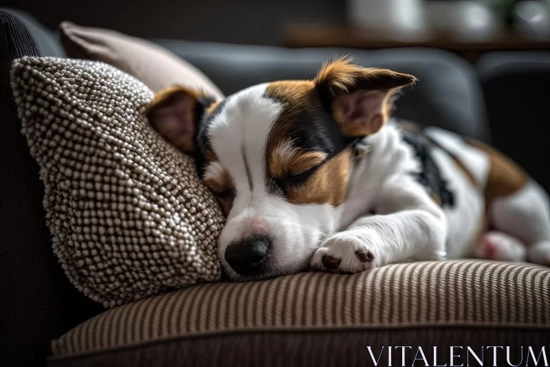 Sleeping Joey Terrier Dog on a Pillow in a Warm, Dreamy Interior AI Image