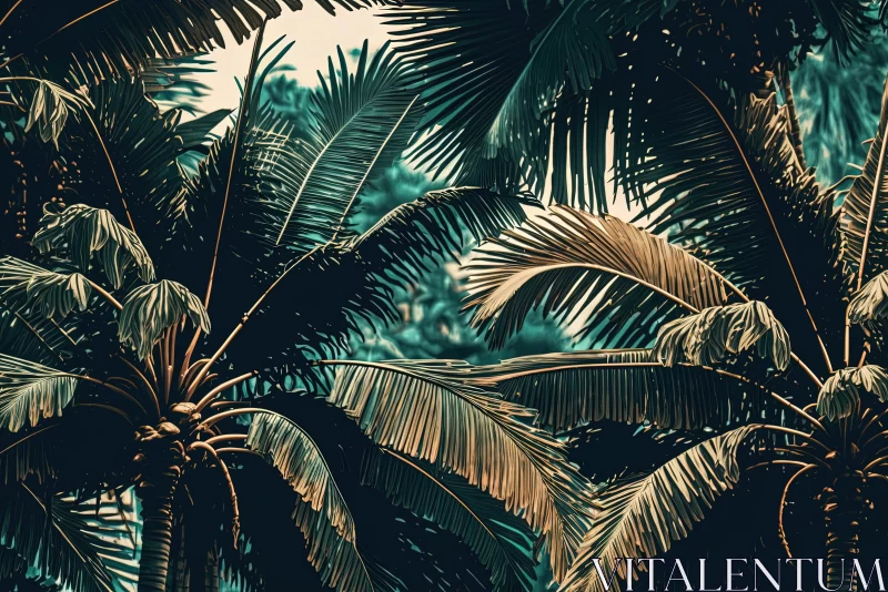 Vintage Aesthetics Tropical Palm Trees Wallpaper AI Image