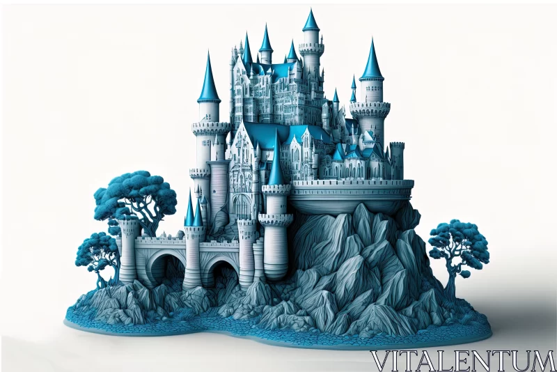 Intricately Sculpted Castle Model in Vibrant Blue Hue AI Image