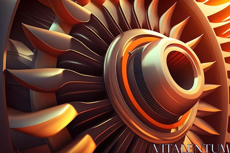 Intricate Turbine Engine Art - A Study in Orange and Bronze AI Image