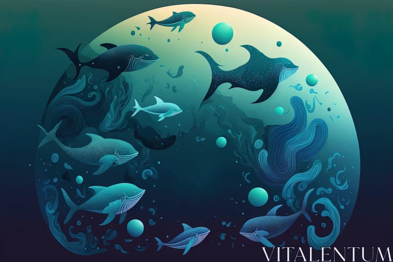 Mystifying Ocean Art: Fish-Eye View of Underwater Life AI Image