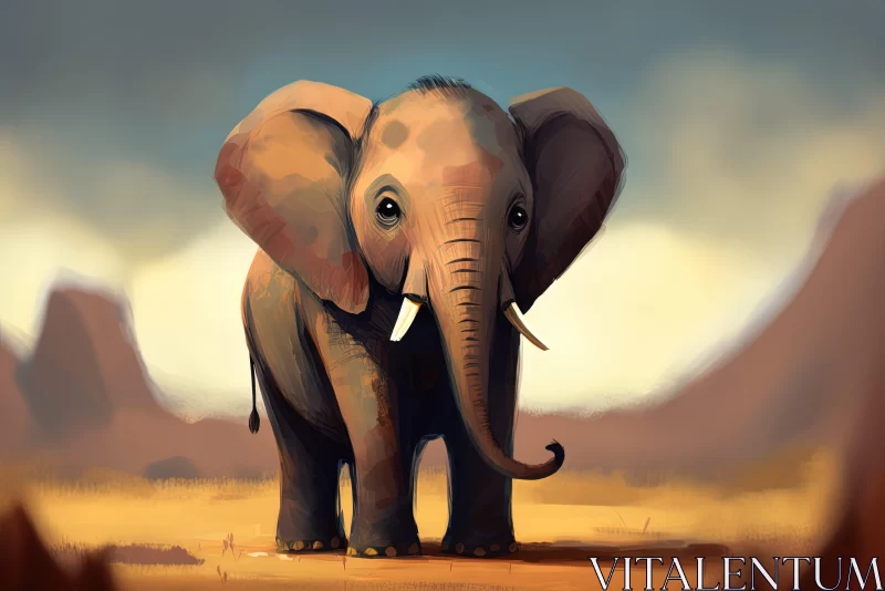 Charming Cartoonish Elephant in Desert - Digital Art AI Image