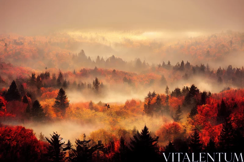 Mesmerizing Autumn Landscape with Foggy Trees AI Image