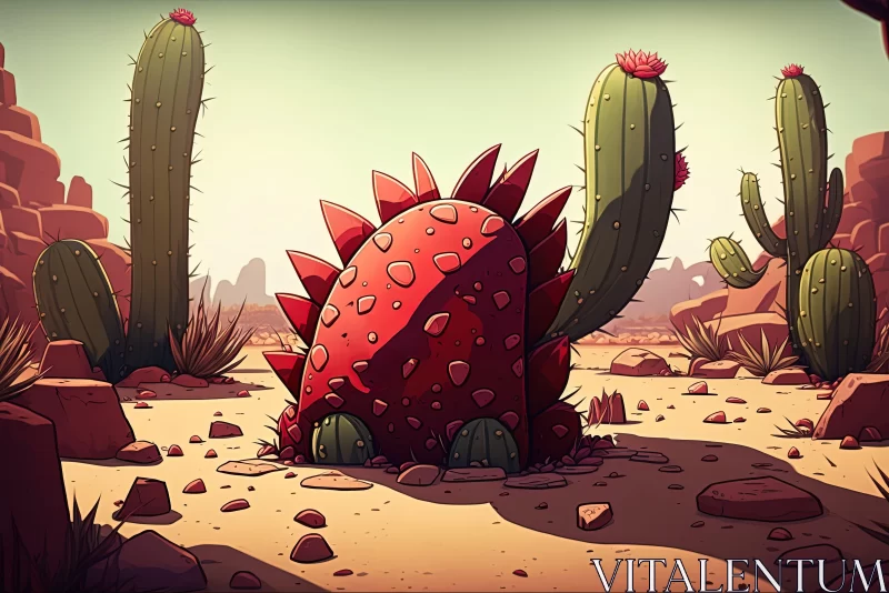 2D Game Art Styled Cactus in the Desert Illustration AI Image