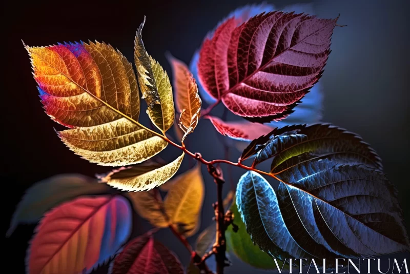 Colorful Leaves Against Dark Background - A Study in Solarization and Chromatic Purity AI Image