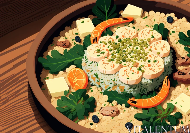 Colorful Seafood Dish with Cheese Foliage AI Image
