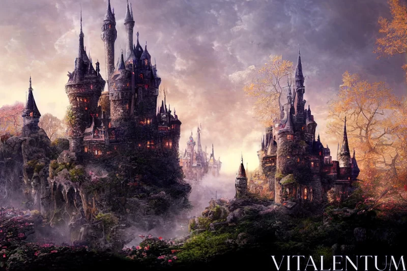 Fantasy Castle in Forest Landscape - Wallpaper AI Image