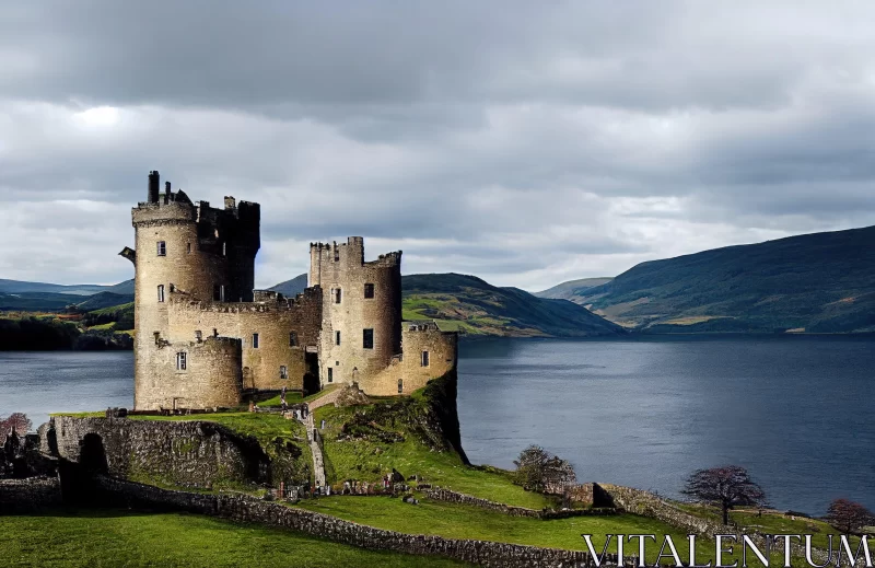 Majestic Castle by Serene Lake - Scottish Landscape AI Image