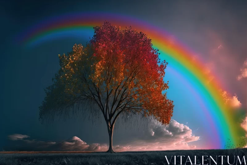 Rainbow and Tree: A Blend of Nature and Fantasy AI Image