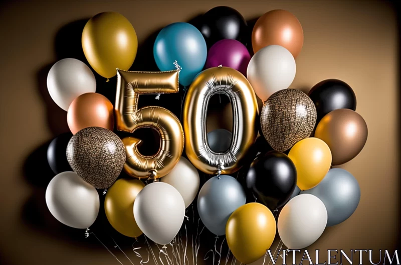 50th Birthday Celebration with Vintage Gold Balloons AI Image