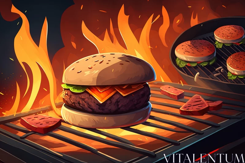Cartoon Realism Grilled Burger - Digital Art AI Image