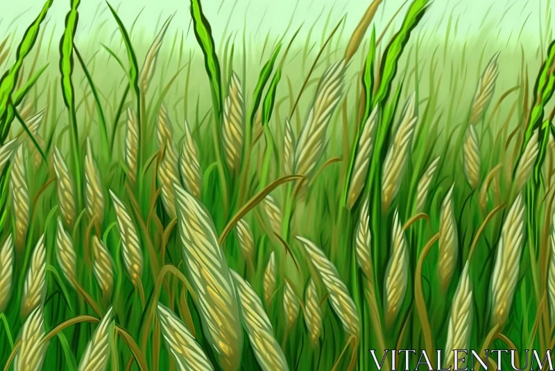 Emerald Grass Field: A Fauvist Sgrafitto Illustration AI Image