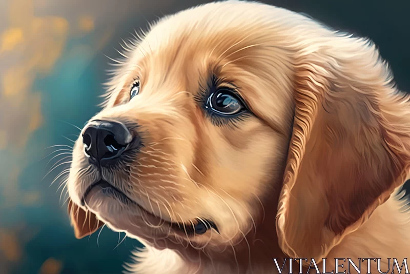 Golden Retriever Puppy Painting - Expressive Blue Eyes & Golden Hues AI Image