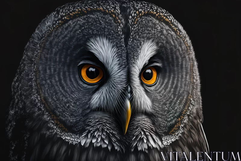 Grey Owl Portrait on Black Background AI Image