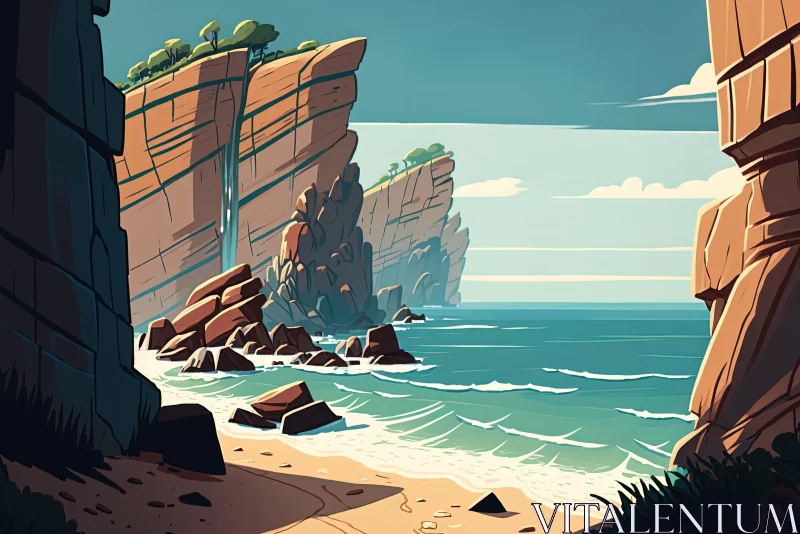 Rocky Beach Panorama: Nature-Inspired Sea and Coast Illustration AI Image