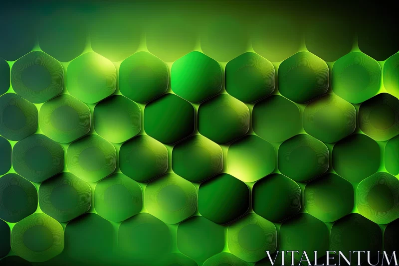 Surrealistic Green Hexagonal Abstract Art with Luminous Spheres AI Image
