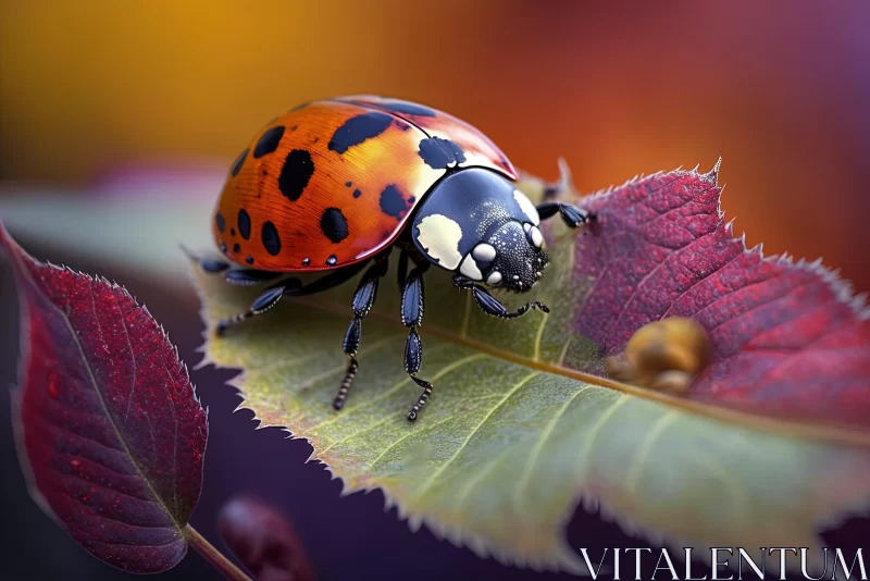 Colorful Ladybug on Leaf - A Surreal Nature Portrait AI Image