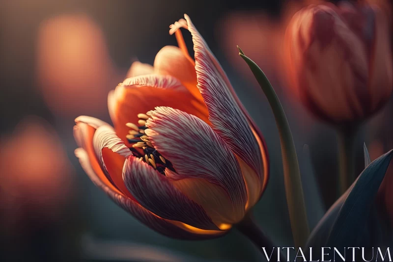 Dark Tulip Blooming in Autumn - An Artistic Capture AI Image