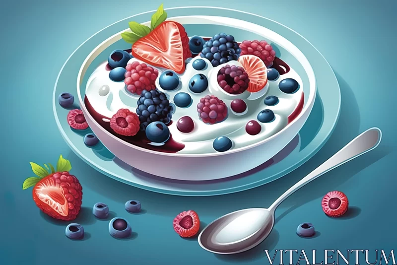 Detailed Illustration of Yogurt and Berries Breakfast Bowl AI Image