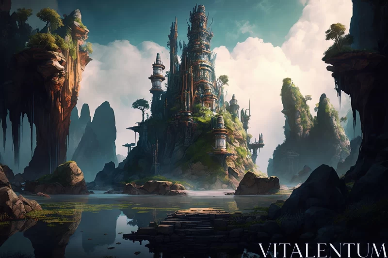 Fantastical Landscapes: Mystical Towns, Medieval Castles, Waterfalls and Dragon Forests AI Image