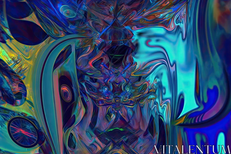Blue Digital Art Painting - Psychedelic Portraiture with Glass Sculptures AI Image