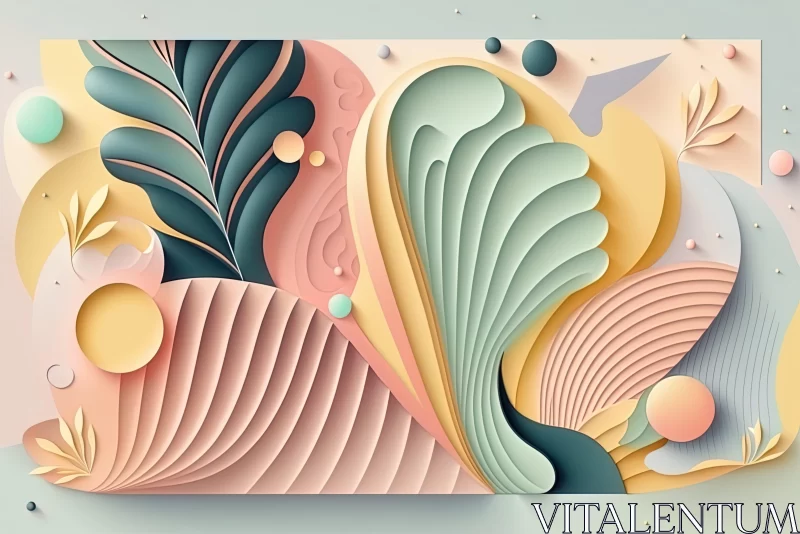 Abstract 3D Paper Illustration in Rococo Pastel Hues AI Image