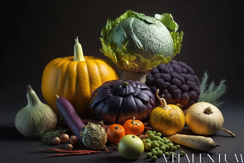 Artful Arrangement of Vegetables in Ultraviolet Light AI Image