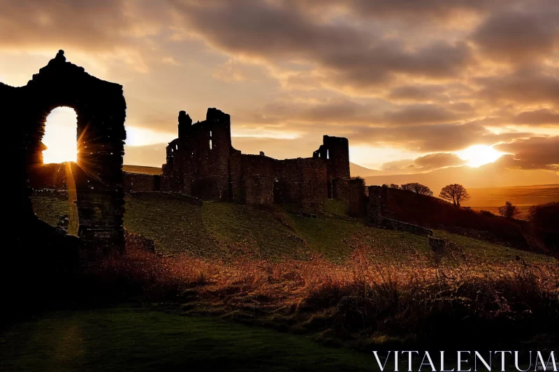 Sunset over Ancient Castle Ruins - A Captivating British Landscape AI Image