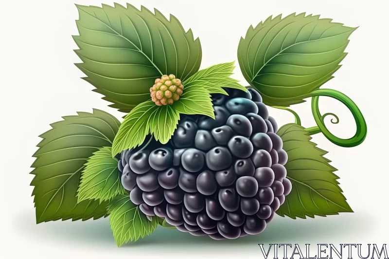 Detailed Blackberry Illustration with Emerald Leaves AI Image