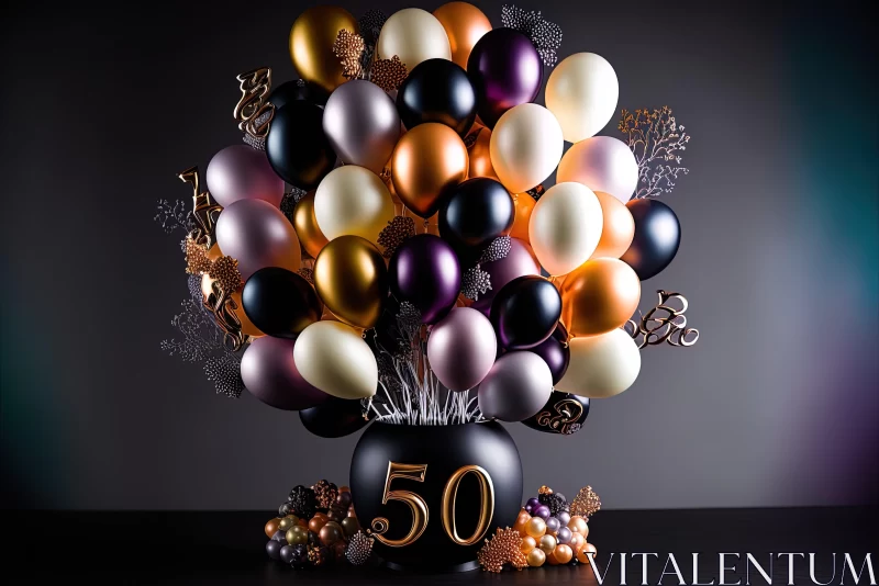 Elegant Arrangement of 50 Baroque-styled Balloons with a Golden Palette AI Image