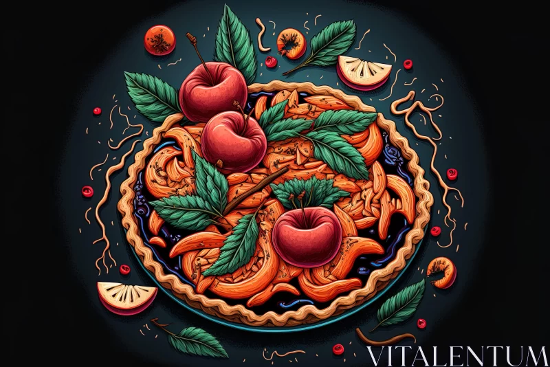 Intricate Neon Psychedelic Illustration of Fruit Pie AI Image