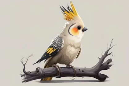 Cartoon Cockatiel on a Branch: A Playful Character Illustration