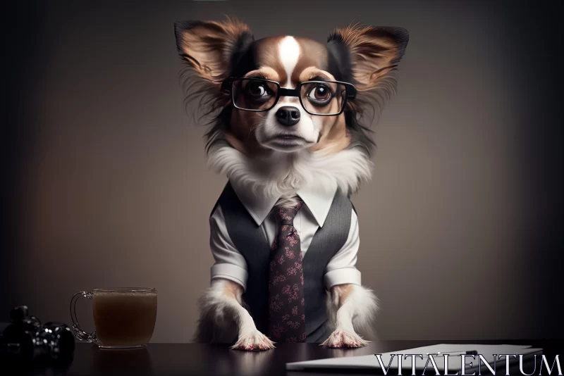 Formally Dressed Dog in an Office Setting AI Image