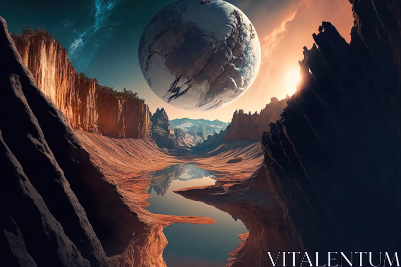 Futuristic Alien Landscape with Surreal Nature Elements AI Image