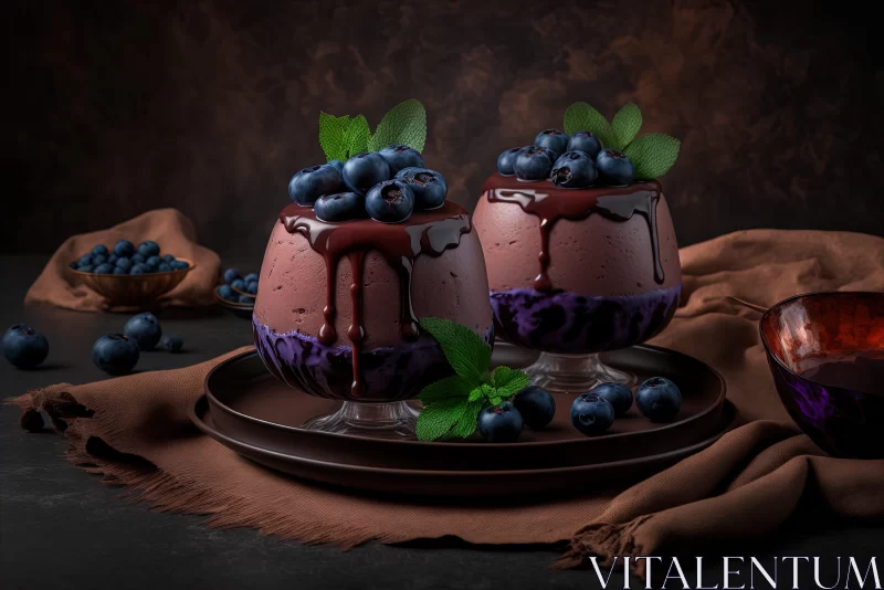 AI ART Romantic Blueberry and Chocolate Dessert