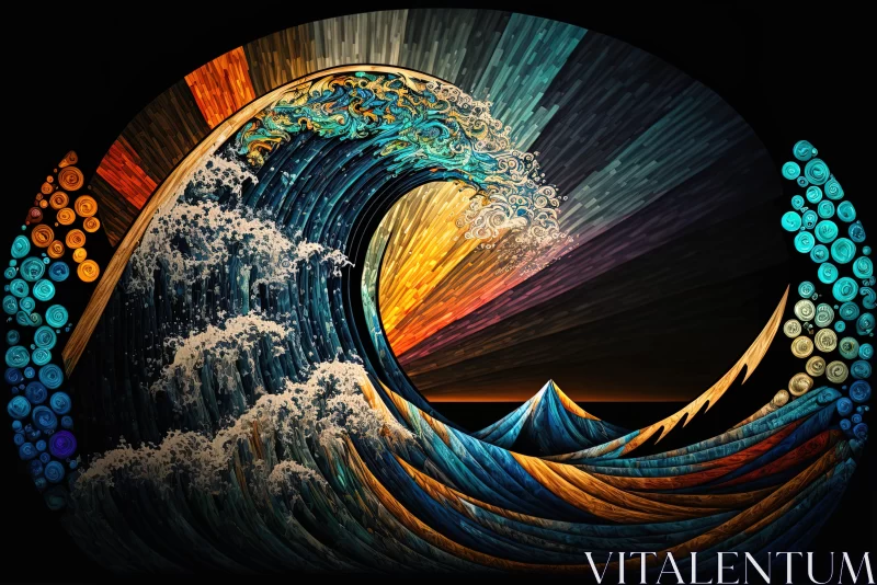 Surrealistic Ocean Wave Artwork - A Blend of Reality and Imagination AI Image