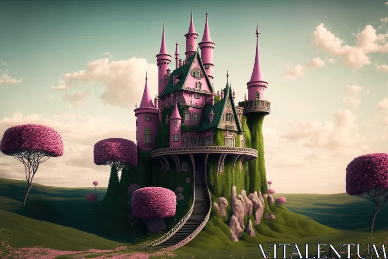 Fantasy Castle in Vibrant Landscape - Detailed 3D Art Illustration AI Image