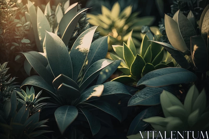 Sunlit Plants in Dark Teal and Green: An Exploration of Nature's Beauty AI Image
